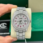 Rolex Datejust 41mm insex Ruby Tím Full Moissanite HongKong – Customize Diamod