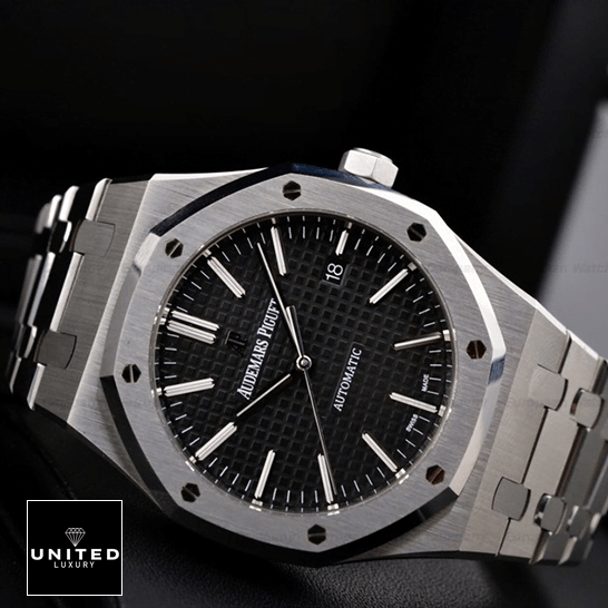 Audemars Piguet Black Dial Stainless Steel Replica side view black background