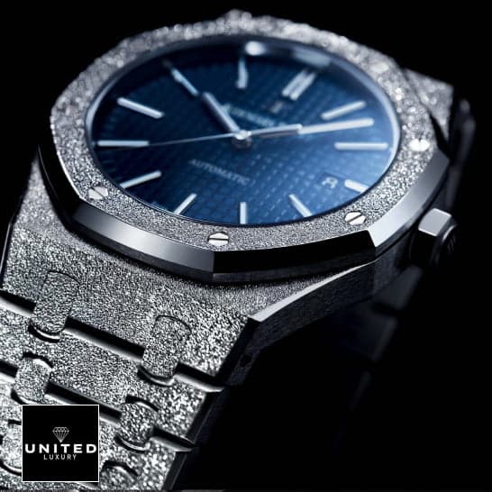 Frosted AP Blue Dial Replica black background