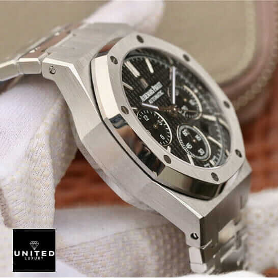 Audemars Piguet Royal Oak Black Dial Steel Bezel Replica on the hand