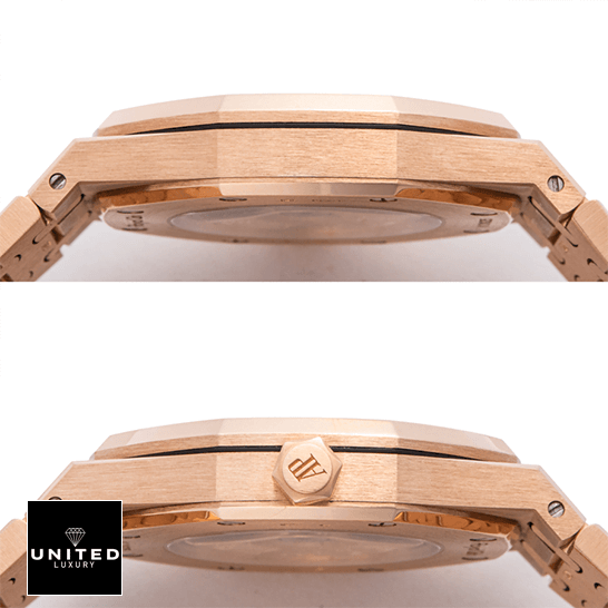Audemars Piguet Royal Oak Gold Replica crown side view white background