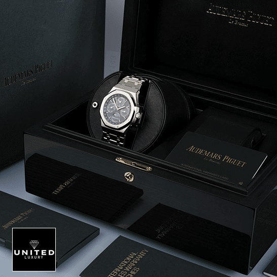 Audemars Piguet Royal Oak Blue Dial Replica in the box next to warranty card