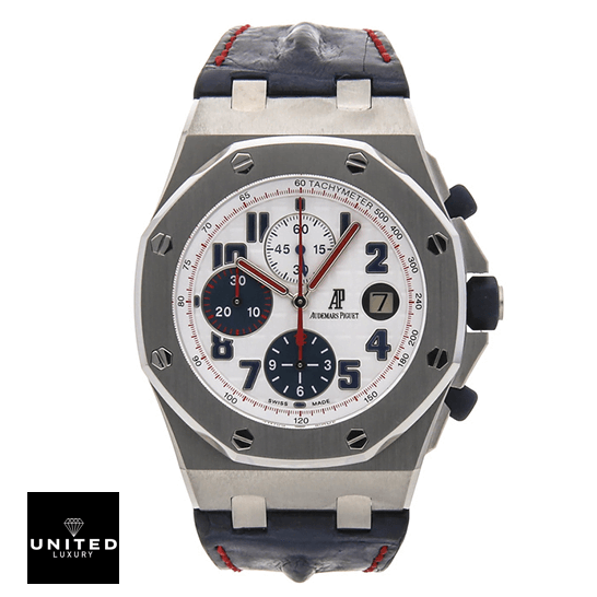 Audemars Piguet Royal Oak Offshore 26208ST.OO.D305CR.01 Ap Royal Oak 26208ST.OO_.D305CR.01 White Dial Blue Rubber Bracelet Replica front view